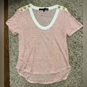 Veronica Beard Red Stripe Gold Buttons Linen shirt tee